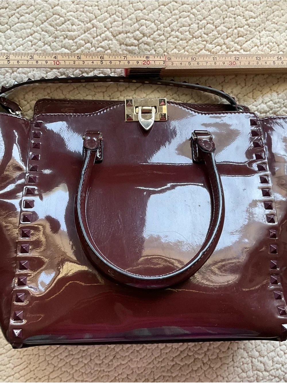 Valentino Garavani Wine Patent Leather RockStud Tote